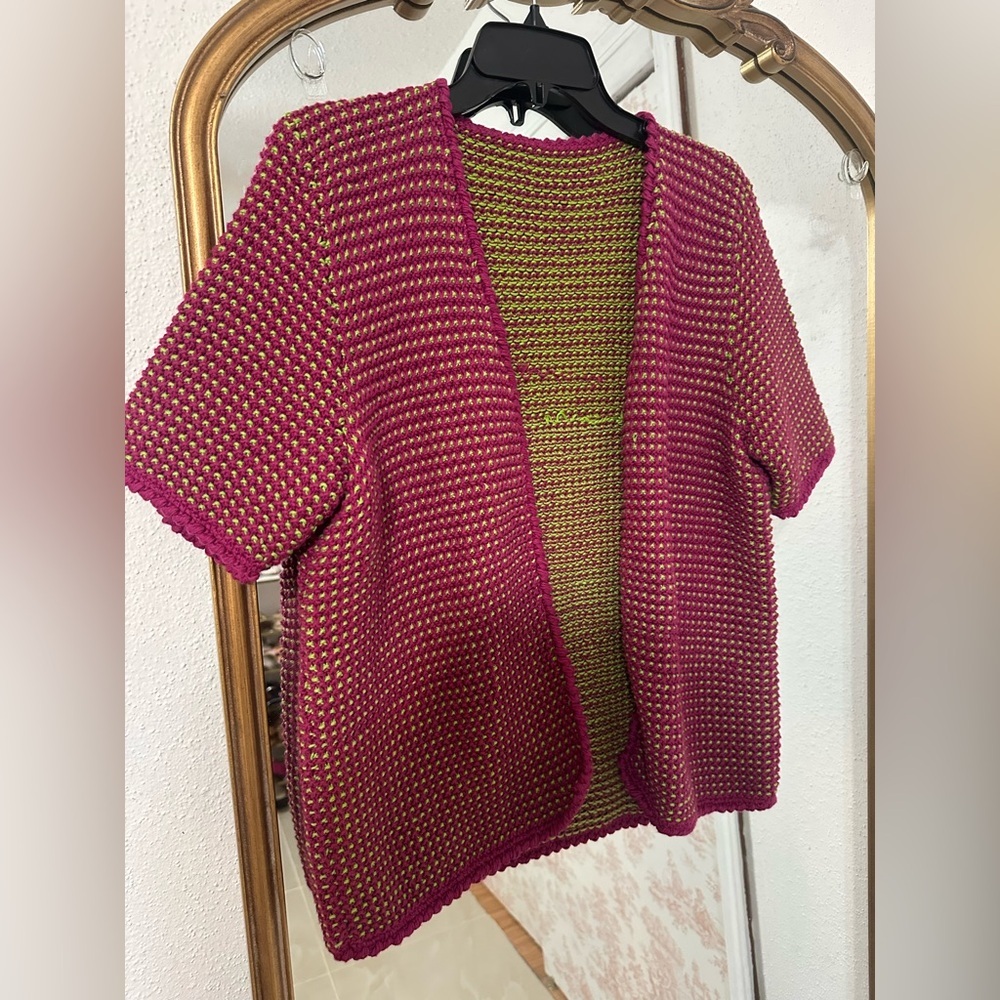 Vintage Handmade Knitted Cardigan Reversible Pink and Green